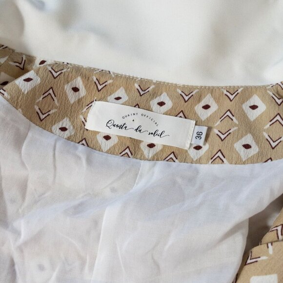 Quanta Du Soleil French Wide Collared Dress SZ M 36 EU Beige * missing button - Picture 10 of 11